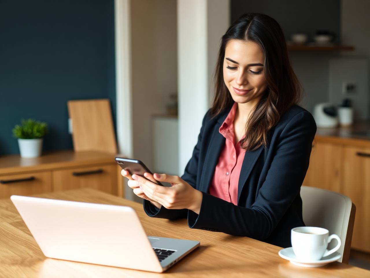 Une cliente suit l'avancement de sa demande de financement depuis son téléphone